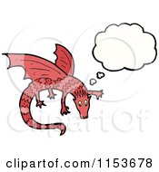 Cartoon Of A Thinking Red Dragon Royalty Free Vector Illustration