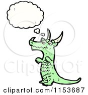 Cartoon Of A Thinking Green Dragon Royalty Free Vector Illustration