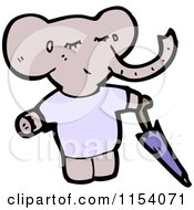 Cartoon Of An Elephant With An Umbrella Royalty Free Vector Illustration