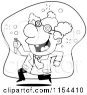 Cartoon Clipart Of A Black And White Running Mad Scientist Vector Outlined Coloring Page