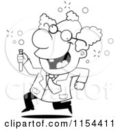Cartoon Clipart Of A Black And White Male Scientist Running With A Test Tube Vector Outlined Coloring Page