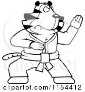 Cartoon Clipart Of A Black And White Karate Tiger Vector Outlined Coloring Page