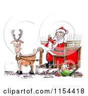 Lone Reindeer With Santa And An Elf Eating Pies