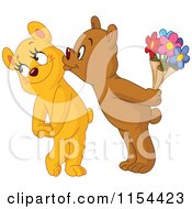 Poster, Art Print Of Cute Bear Kissing His Loves Cheek And Holding Flowers