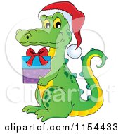Poster, Art Print Of Christmas Crocodile Holding A Gift