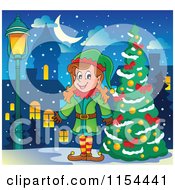 Poster, Art Print Of Happy Female Christmas Elf By A Tree