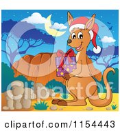 Cartoon Of A Christmas Kangaroo Holding A Present Royalty Free Vector Illustration by visekart