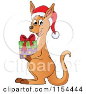 Poster, Art Print Of Christmas Kangaroo Holding A Gift