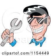 Poster, Art Print Of Grinning 50s Greaser Man Holding A Wrench