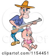 Caucasian Father With A Rifle And An Its A Girl Shirt Over A Baby