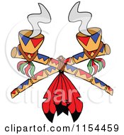 Crossed Smoking Peace Pipes With Red Feathers