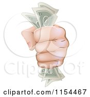 Cartoon Of A Hand With A Fist Full Of Cash Money Royalty Free Vector Illustration