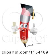 Happy Red Pencil Mascot Graduate Holding A Thumb Up