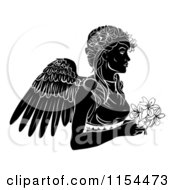 Poster, Art Print Of Black And White Horoscope Zodiac Astrology Virgo Angel With Flowers