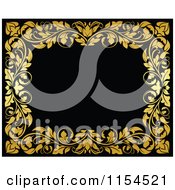 Clipart Of A Frame Of Ornate Golden Vines On Black Royalty Free Vector Illustration