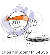 Cartoon Of A Blindfolded Moodie Character Approaching A Manhole Royalty Free Vector Illustration