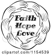 Poster, Art Print Of Black And White Circle Of Hands Around Faith Hope Love Text