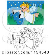 Cartoon Of Colored And Outlined Angel Scenes Royalty Free Vector Clipart