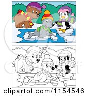 Poster, Art Print Of Outlined And Colored Bear Seal And Penguin On Ice