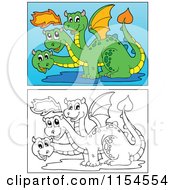 Poster, Art Print Of Outlined And Colored Three Headed Dragons
