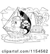 Poster, Art Print Of Outlined Pirate Parrot By A Treasure Island