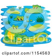 Cartoon Of Happy Crocodiles In A Pond Royalty Free Vector Illustration