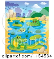 Cartoon Of Happy Crocodiles In A Watering Hole Royalty Free Vector Illustration