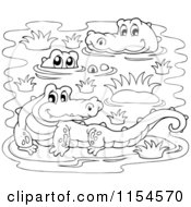 Cartoon Of A Coloring Page Of Crocodiles In A Swamp Royalty Free Vector Illustration