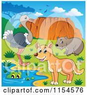 Poster, Art Print Of Aussie Crocodile Dingo Wombat And Ostrich By Uluru