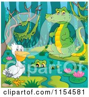 Poster, Art Print Of Pelican And Crocodiles At A Swamp