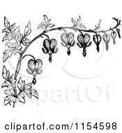 Clipart Of A Retro Vintage Black And White Border Of Bleeding Heart Flowers Royalty Free Vector Clipart