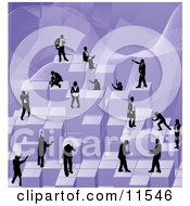 Poster, Art Print Of Businessmen Working Together As A Team To Stack Purple Building Blocks Of Success