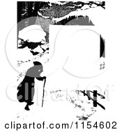 Poster, Art Print Of Retro Vintage Silhouetted Winter Man And Cane Page Border