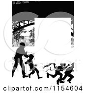 Poster, Art Print Of Retro Vintage Silhouetted Running Children Page Border