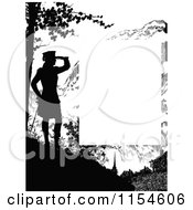 Poster, Art Print Of Retro Vintage Silhouetted Woman Viewing Page Border