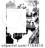 Clipart Of A Retro Vintage Silhouetted People Page Border Royalty Free Vector Clipart