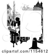 Clipart Of A Retro Vintage Silhouetted Village People Page Border Royalty Free Vector Clipart
