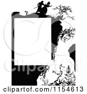 Poster, Art Print Of Retro Vintage Silhouetted Person Hanging Off Of A Cliff Page Border