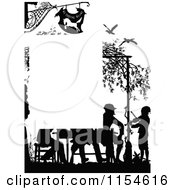 Clipart Of A Retro Vintage Silhouetted Fiddler Page Border Royalty Free Vector Clipart