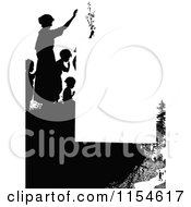 Poster, Art Print Of Retro Vintage Silhouetted People On A Cliff Page Border