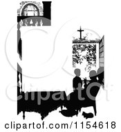 Clipart Of A Retro Vintage Silhouetted Father And Son Page Border Royalty Free Vector Clipart