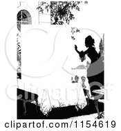 Poster, Art Print Of Retro Vintage Silhouetted Woman And Table Page Border