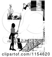 Poster, Art Print Of Retro Vintage Silhouetted Dog And Man Ringing A Bell Page Border
