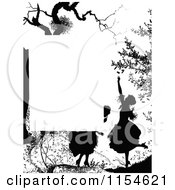 Poster, Art Print Of Retro Vintage Silhouetted Girl And Tree Page Border