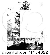 Poster, Art Print Of Retro Vintage Silhouetted Girl Tree And Birds Page Border