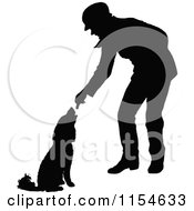 Poster, Art Print Of Retro Vintage Silhouetted Man Feeding A Dog