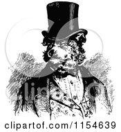 Clipart Of A Retro Vintage Black And White Dog Gentleman In A Top Hat Royalty Free Vector Clipart