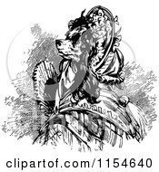 Clipart Of A Retro Vintage Black And White Dog Lady With A Fan Royalty Free Vector Clipart