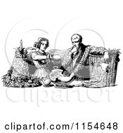 Clipart Of A Retro Vintage Black And White Couple With A Broken Pot Royalty Free Vector Clipart