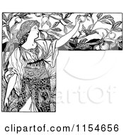 Clipart Of A Retro Vintage Black And White Woman Picking Fruit With Copyspace Royalty Free Vector Clipart by Prawny Vintage